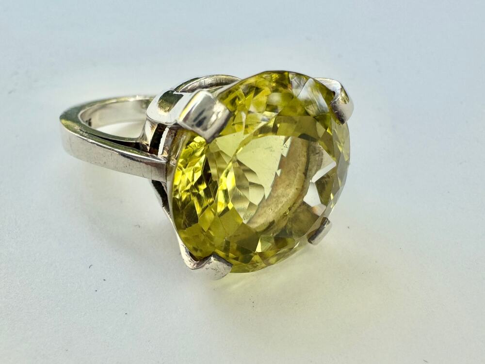 Large Tall Lemon Citrine Sterling 925 Silver Handmade Ring US Size 10.25